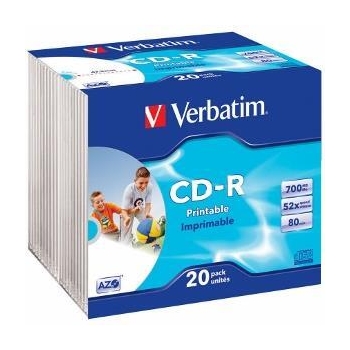 Verbatim CD-R  [ 20pcs, 700MB, 52x, slim jewel case, printabil ]