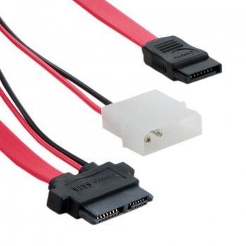 4World Cablu HDD | 13pin SATA Slimline (F) | 7pin SATA (F) & LP4 | 50cm | rosu