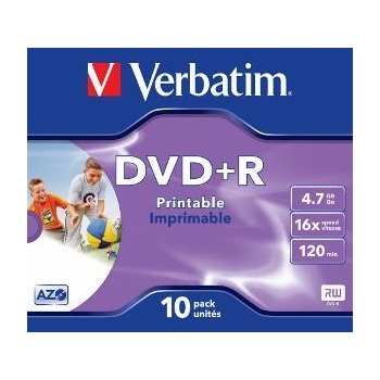 Verbatim DVD+R[ 4.7GB, 16x, jewel case, printabil, 10 bucati ]