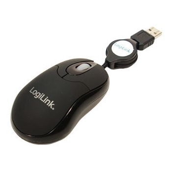 Mouse LogiLink optic 3 Butoane 800 dpi USB cu cablu retractabil Negru ID0016