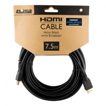 4World Cablu HDMI - HDMI High Speed cu Ethernet (v1.4), 3D, HQ, negru, 7.5m