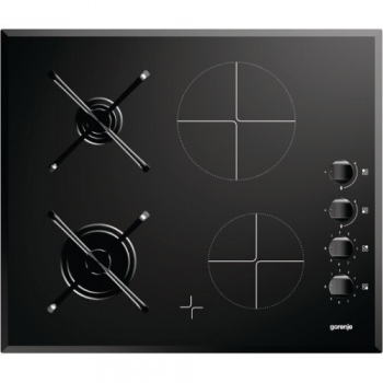 Plita incorporabila Mixta Gorenje GC620AC 2 arzatoare gaz protejate + 2 zone electrice, aprindere electrica, gratare fonta, sticla neagra