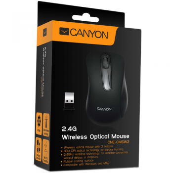 CANYON Mouse CNE-CMSW2 (Wireless, Optical 800 dpi, 3 btn, USB), Black