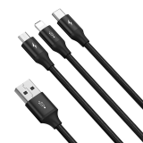 Cablu de incarcare, Baseu,s CAJS000001, 3 in 1, tip C, Micro USB, Lightning, 3,5 A max, negru