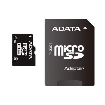 Card Memorie MicroSDHC ADATA 4GB Clasa 4 + Adaptor SD AUSDH4GCL4-RA1