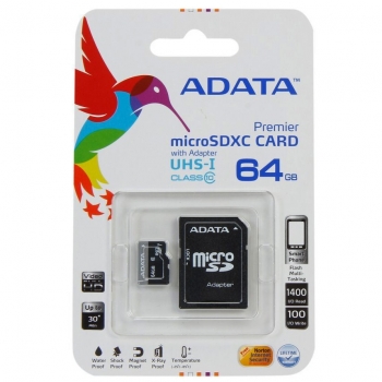 Card Memorie MicroSDXC ADATA Premier 64GB UHS-I Clasa 10 + Adaptor SD AUSDX64GUICL10-RA1