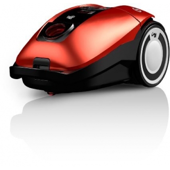 Model : Rebel75HFC Metal Red, : Aspirator cu sac, : 800W, motor de inalta eficienta cu economisire a energiei, : Filtru de evacuare HEPA Media pentru aer curat, : 3.2L, : Energie: A, podele dure: A, Covoare: D filtru: A kWh/an: 25.9, : 6m, : Design compac