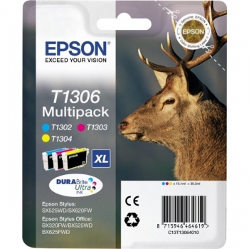 Multipack Cartus Cerneala Epson T1306 CMY for Stylus Office B42WD, BX320FW, BX525WD, BX625FWD, BX925FWD C13T12854010