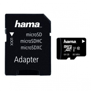 Card Memorie MicroSDHC Hama 64GB Clasa 10 UHS-I + Adaptor SD 124152