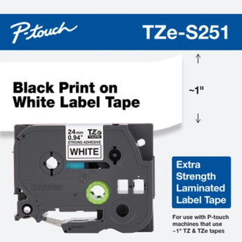Brother TZE-S251 LAMINATED TAPE M 8M 8M/BLACK ON WHITE EXTRA-STRONG TZES251