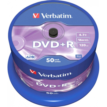 Consumabil DVD+R VERBATIM 4.7GB, 120min, viteza 16x, 50 buc, Single Layer, spindle, Matt Silver 43550 