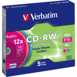 Consumabil CD-RW VERBATIM 700MB, 80min, viteza 8-12x,  5 buc, carcasa, Colour 12x 43167/261910 