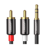 CABLU audio Ugreen, AV116 stereo 3.5 mm jack (T) la 2 x RCA (T), 3m, conectori auriti, negru 10590 (timbru verde 0.18 lei) - 6957303815906 