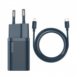 INCARCATOR retea Baseus Super Si, Quick Charge 20W, 1 x USB Type-C 5V/3.0A, include cablu USB Type-C la Iphone Lightning 1m, albastru 