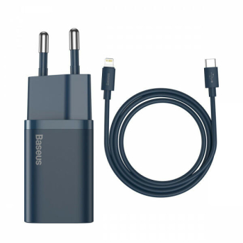 INCARCATOR retea Baseus Super Si, Quick Charge 20W, 1 x USB Type-C 5V/3.0A, include cablu USB Type-C la Iphone Lightning 1m, albastru 