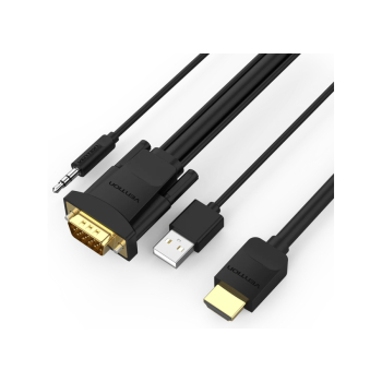 CABLU video Vention, HDMI(T) la VGA (T) + Jack 3.5mm+ USB 2.0, 2m, rezolutie 1080p la 60Hz, PVC, negru, 