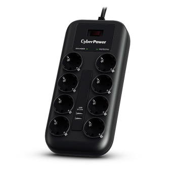 CyberPower PRELUNGITOR CYBER POWER, Schuko x 8, conectare prin Schuko (T), USB x 2, cablu 1.8 m, 10 A, protectie supratensiune, negru, P0820SUF0-DE (timbru verde 0.18 lei) 