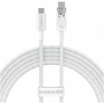 CABLU alimentare si date Baseus, Explorer Smart Temperature Control, Fast Charging Data Cable pt. smartphone, USB Type-C (T) la USB Type-C (T), 100W, braided, 2m, alb, P10319703221-01 (include TV 0. 