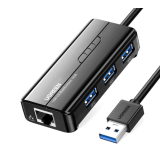 ADAPTOR RETEA Ugreen, 20265 extern, USB 3.0 (T) la port Gigabit RJ-45, porturi USB: USB 3.0 x 3, LED, negru 20265 (timbru verde 0.18 lei) - 6957303822652 