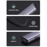 HUB extern Ugreen, CM473 porturi USB: USB 3.0 x 4, conectare prin USB Type-C, aluminiu, lungime 20 cm, gri, 20841 (timbru verde 0.8 lei) - 6957303828418 
