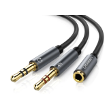CABLU audio Ugreen, AV140 stereo 2 x 3.5 mm jack (T) la 3.5 mm jack (M), 0.20 m, conectori auriti, negru 20899 (timbru verde 0.18 lei) - 6957303828999 