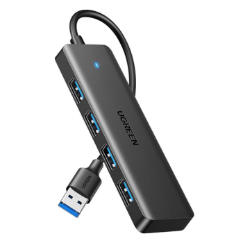 HUB extern Ugreen, CM219 porturi USB: USB 3.0 x 4, conectare prin USB 3.0, aluminiu, lungime 15 cm, gri, 25851 (timbru verde 0.8 lei) - 