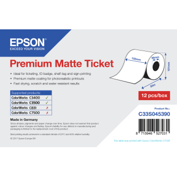 Epson Premium Matte Ticket - Roll: 102mm x 50m C33S045390