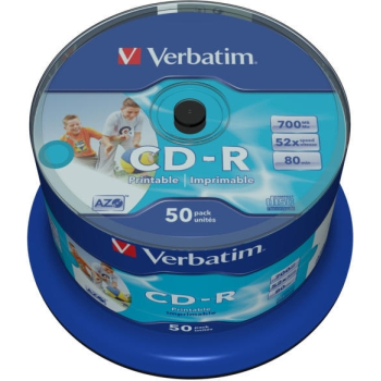 Consumabil CD-R VERBATIM 700MB, 80min, viteza 52x, 50 buc, spindle, printabil, AZO Wide Inkjet Printable 43438 