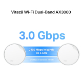 MESH TP-LINK, wireless, router AX3000, pt interior, 3000 Mbps, port LAN Gigabit si WAN 2.5 Gigabit, 2.4 GHz | 5 GHz, antena interna x 2, suport PoE, standard 802.11ax, Deco X50-PoE(3-pack) (timbru v 