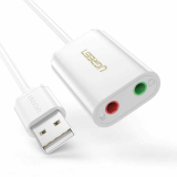 PLACA de SUNET Ugreen, US205 extern, interfata USB 2.0, conectori 2 x jack 3.5 mm, alb 30143 - 6957303802777