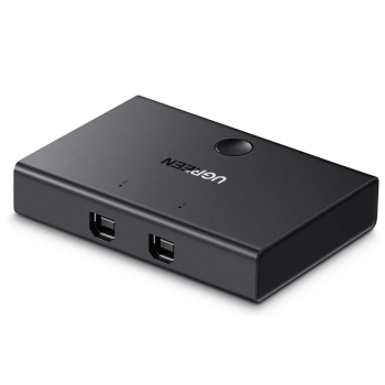 SWITCH USB SHARING Ugreen, 30345 porturi USB: USB-B x 2, conectare prin USB 2.0, cablu 1.5m inclus, buton comutare PC, LED, plastic, negru, 30345 (timbru verde 0.08 lei) - 6957303833450 
