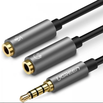 CABLU audio Ugreen, AV141 stereo 3.5 mm jack (T) la 2 x 3.5 mm jack (M), 0.20 m, conectori auriti, negru 30619 (timbru verde 0.18 lei) - 6957303836192 