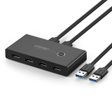 HUB extern Ugreen, US216 porturi USB: USB 3.0 x 4, conectare prin 2 x USB, partajare date 2 pc-uri simultan, buton comutare PC, lungime 1.5 m, LED, negru, 30768 (timbru verde 0.8 lei) - 6957303837 