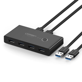 HUB extern Ugreen, US216 porturi USB: USB 3.0 x 4, conectare prin 2 x USB, partajare date 2 pc-uri simultan, buton comutare PC, lungime 1.5 m, LED, negru, 30768 (timbru verde 0.8 lei) - 6957303837 