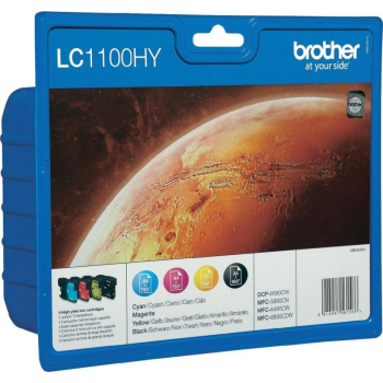 Cartus Cerneala Brother LC1100HYVALBP set contine BK/M/C/Y capacitate 1 x 900, 3 x 750 pagini for Brother DCP-6690CW, MFC-5895CW, MFC-6490CW, MFC-6890CDW