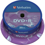 Consumabil DVD+R VERBATIM 4.7GB, 120min, viteza 16x, 25 buc, Single Layer, spindle, Matt Silver 43500 