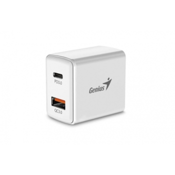 ALIMENTATOR retea Genius Quick Charge 20W, 1 x USB-A + 1 x USB Type-C, PD 20W USB-C sau USB-A, alb, 32590005400 (timbru verde 0.18 lei) 