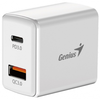 ALIMENTATOR retea Genius Quick Charge 20W, 1 x USB-A + 1 x USB Type-C, PD 20W USB-C sau USB-A, cablu USB-C 1m, alb, 32590009400 (timbru verde 0.18 lei) 