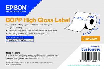 Epson BOPP HIGH GLOSS LABELCONTINUOUS/ROLL 203MMX68M C33S045736