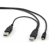 Adaptor CABLU alimentare si date GEMBIRD, pt. smartphone, USB 2.0 (T) la Mini-USB 2.0 (T), 0.9m, conectori auriti, extra power socket USB 2.0 (T), negru, CCP-USB22-AM5P-3 (timbru verde 0.08 lei) 