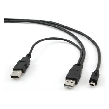 Adaptor CABLU alimentare si date GEMBIRD, pt. smartphone, USB 2.0 (T) la Mini-USB 2.0 (T), 0.9m, conectori auriti, extra power socket USB 2.0 (T), negru, CCP-USB22-AM5P-3 (timbru verde 0.08 lei) 