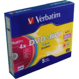 Consumabil DVD+RW VERBATIM 4.7GB, 120min, viteza 1-4x, set 5 buc, Single Layer, Jewel Case, Colours 43297 