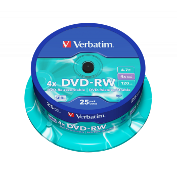 Consumabil DVD-RW VERBATIM, 4.7GB VITEZA 4X, MATT SILVER SURFACE, SPINDLE, 25 BUC, 43639 
