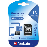 Card Memorie MicroSDHC Verbatim 16GB Clasa 10 + adaptor SD 44082