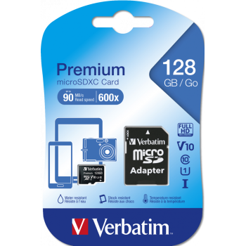 Stick USB MEMORIE SD CARD VERBATIM 128GB CLASA 10 ADAPTOR INCLUS 44085 (TIMBRU VERDE 0.03 LEI) 