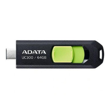 MEMORIE USB Type-C 3.2 ADATA 64 GB, retractabila, carcasa plastic, negru / verde ACHO-UC300-64G-RBK/GN (timbru verde 0.03 lei) 
