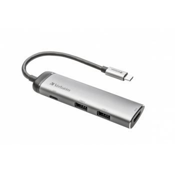 HUB extern VERBATIM, USB 3.0 x 2, HDMI x 1 (4K@30Hz), USB Type C x 1, conectare USB Type C, cablu 15 cm, max. 3A, brushed metal 49140 (timbru verde 0.18 lei) 
