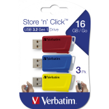 MEMORIE USB VERBATIM STORE` N` CLICK 3X16GB USB 3.0 ROSU/NEGRU/GALBEN 49306 (TIMBRU VERDE 0.03 LEI) 