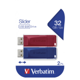 MEMORIE USB VERBATIM STORE ` N ` GO SLIDER 2 X 32GB USB 2.0 ROSU, ALBASTRU 49327 (TIMBRU VERDE 0.03 LEI) 
