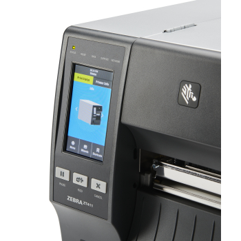 Zebra TT Printer ZT411; 4, 300 dpi, Euro and UK cord, Serial, USB, 10/100 Ethernet, Bluetooth 4.1/MFi, USB Host, Cutter w/ Catch Tray, EZPL ZT41143-T2E0000Z